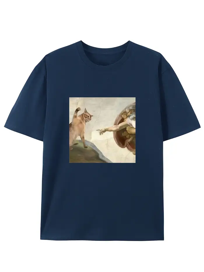 Chat humoristique et Adam Creation parodie graphique T-Shirt décontracté col rond coupe manches courtes pour adulte été