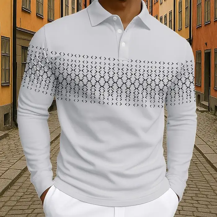 Polo de Golf géométrique à manches longues pour hommes