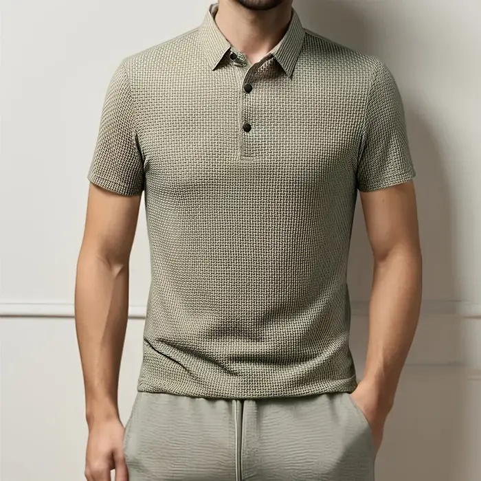 Nouveaux hommes d'affaires décontracté à manches courtes fleur d'os couleur unie POLO mode respirant confortable été polyvalent haut