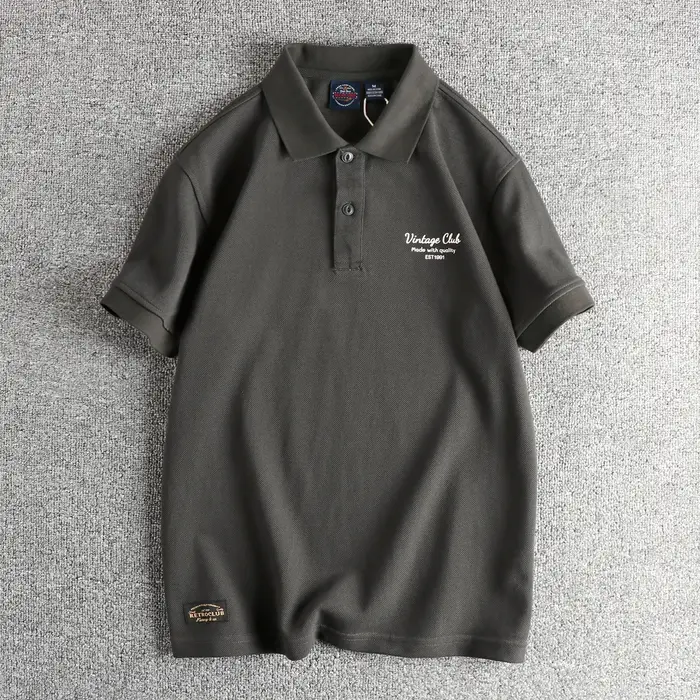 Polo à manches courtes pour hommes, tissu en coton perlé, tendance rétro britannique, T-shirt à reve