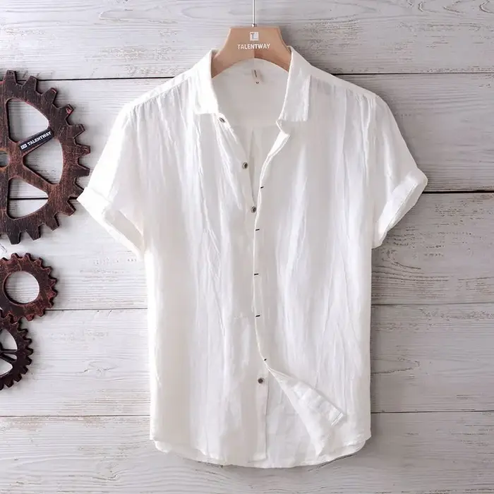Chemise en lin à manches courtes pour homme
