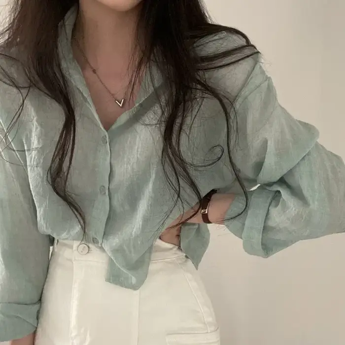 Chemise tendance chemisier Simple mince couleur Pure Anti-UV