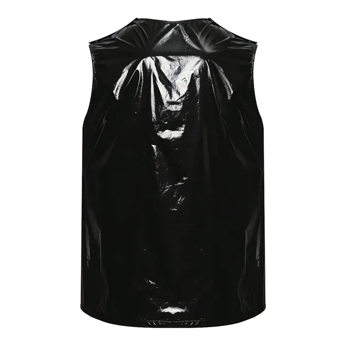 Débardeur Homme Imperméable Effet Mouillé PVC Rouge Sans Manches Brillant Gilet Vinyle