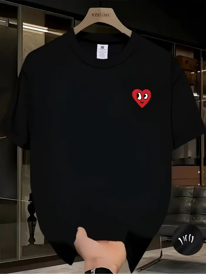 T-shirt tendance pour homme, avec un motif amusant en forme de cœur, en coton 100 %, idéal pour un u