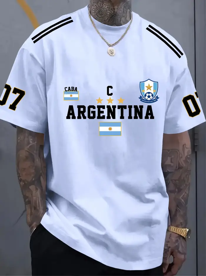 T-shirt imprimé pour hommes, nouvelle mode d'été, Argentine 07, t-shirt imprimé football, lavable en