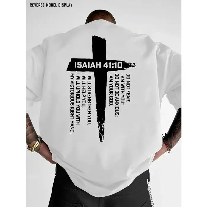 T-shirt graphique avec croix chrétienne et verset biblique pour hommes