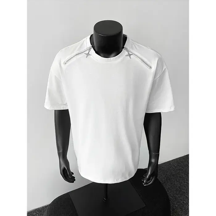 Respirant hommes col rond T-Shirt homme Zip détail Design tendance nouveau Streetwear urbain décontracté été