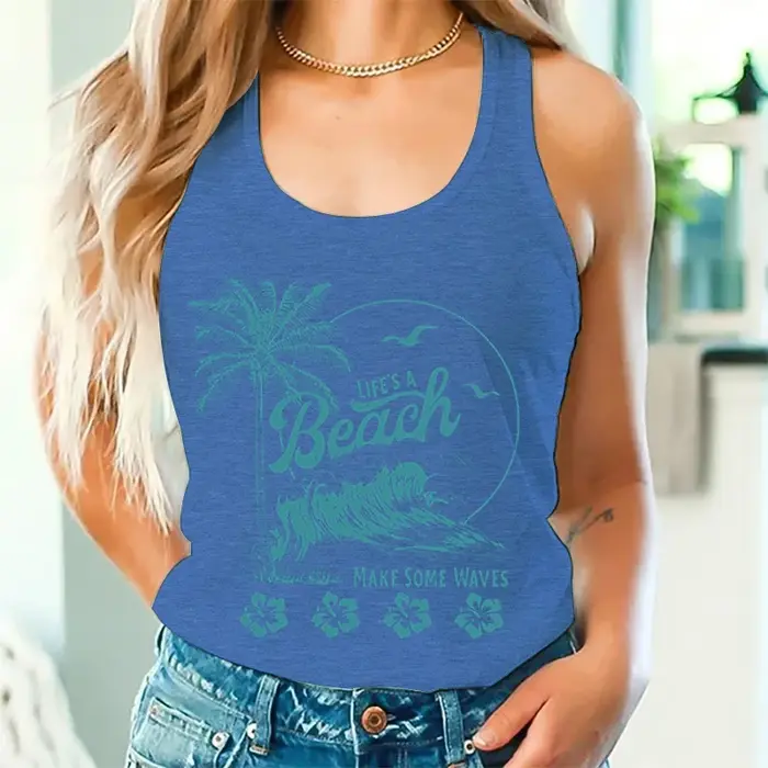 T-shirt décontracté sans manches pour femme « Life's A Beach Make Some Waves »