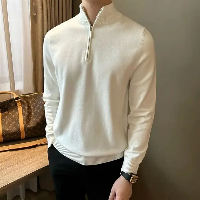 Pull à manches longues et demi-col roulé pour homme