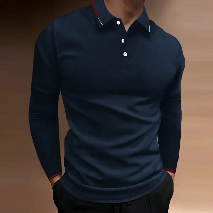 Polo à manches longues pour hommes, sport, Fitness, col décontracté, automne