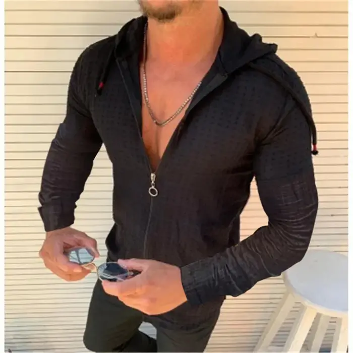 Mode d'été sans manches/long/manches courtes sweat à capuche fermeture éclair t-shirt décontracté imprimé à carreaux point ouvert plage Protection solaire vêtements