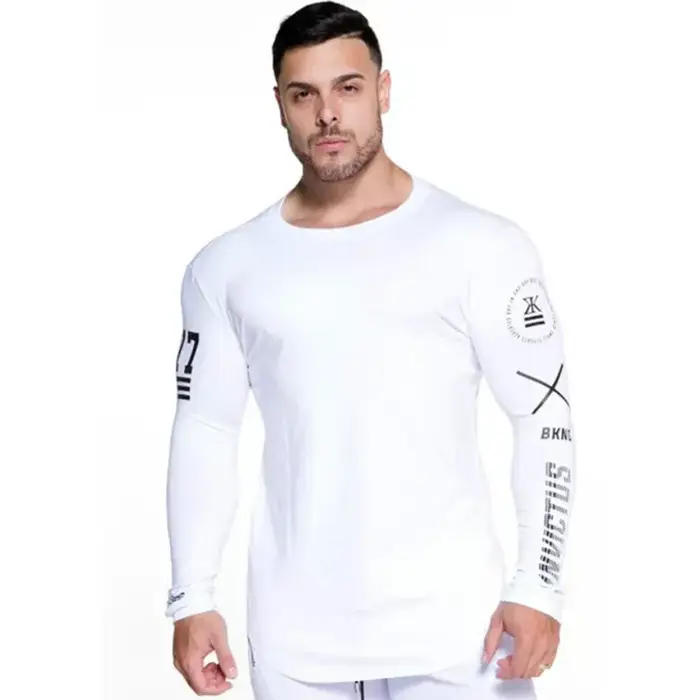 Nouveau T-shirt à manches longues automne gymnases marque vêtements coton Joggres musculation exerci