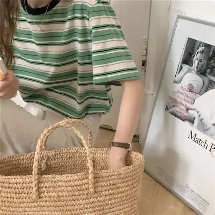 T-shirts à rayures Vintage pour femmes, manches courtes, décontracté, à la mode, classique Y2k, Hara