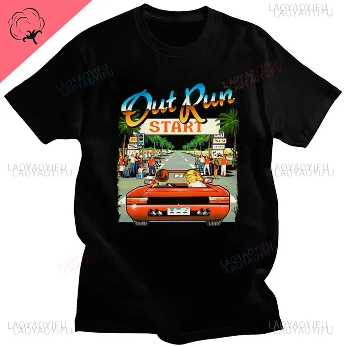 T-shirt vintage Out Run des années 90, chemises pour hommes, mode old school, tops d'arcade japonais