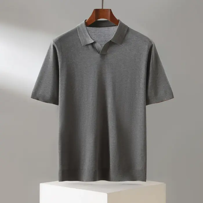 Été 100 Lyocell Tencel tricoté à manches courtes hommes couleur unie col POLO T-shirt avec demi
