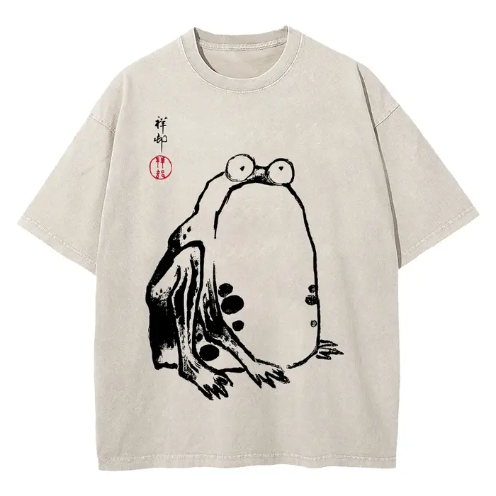 100% coton Vintage lavé non pressé grenouille T-Shirt mode chaude hommes/femmes esthétique drôle