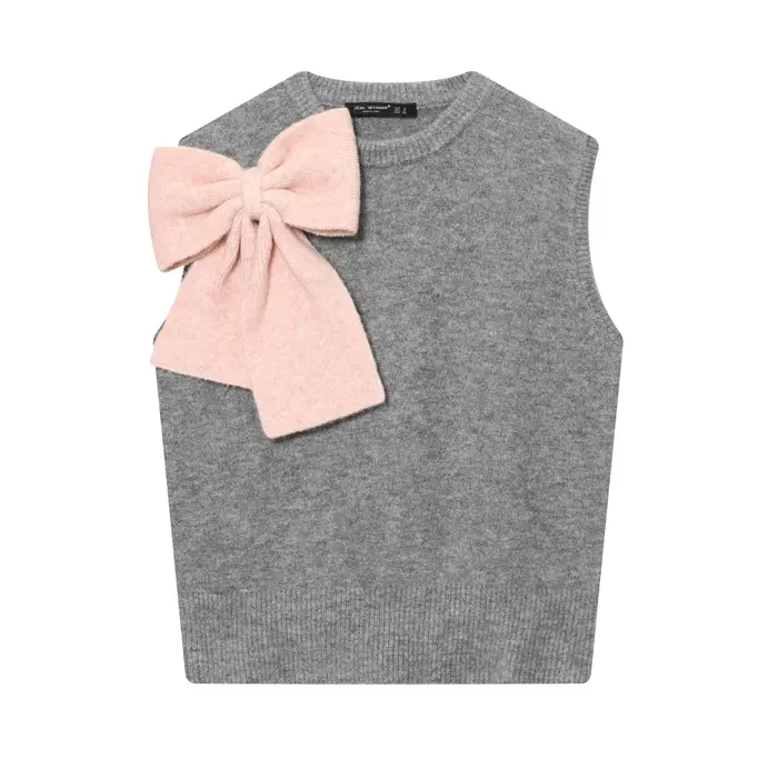 BSAY doux grand arc pull gilet vêtements pour femmes 2025 automne nouveau coréen col rond chaud tricoté