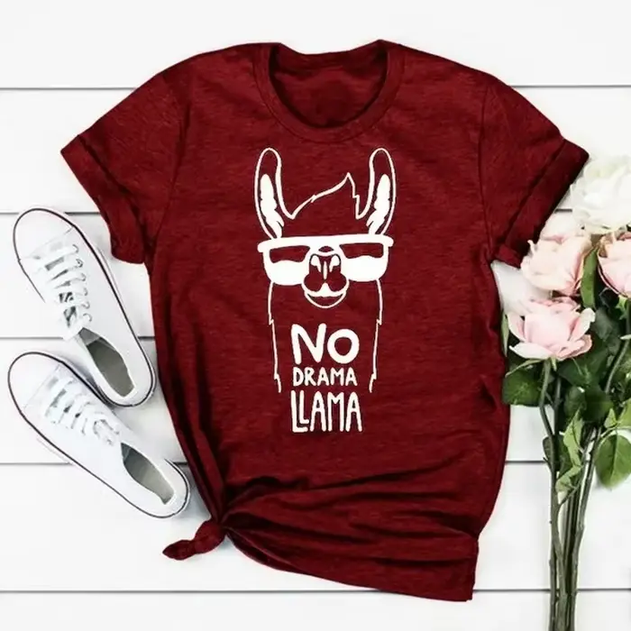 Pas de drame lama alpaga imprimé t-shirt femmes à manches courtes col rond t-shirt ample été femmes 