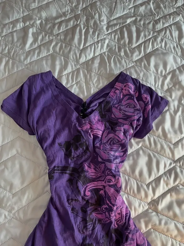 T-shirt esthétique violet pour femmes, vêtements, rose, manches courtes, Harajuku, sexy, tee-shirt c