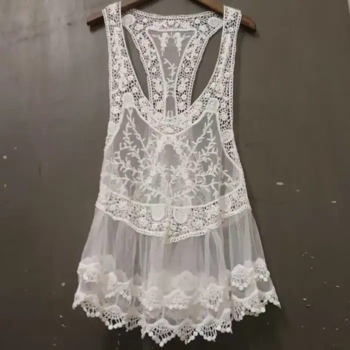 INSPIRED-Débardeur en dentelle crochetée style bohème pour femme