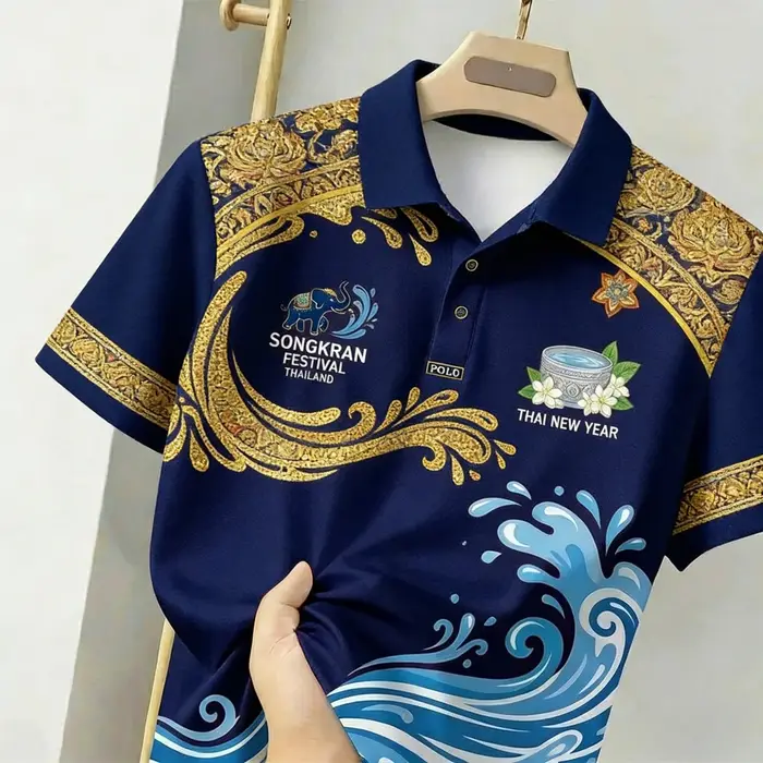 Polo Homme Street 2026 - Imprimé 3D Festival de l'Eau - Respirant et Séchage Rapide - Adapté à Toutes les Saisons