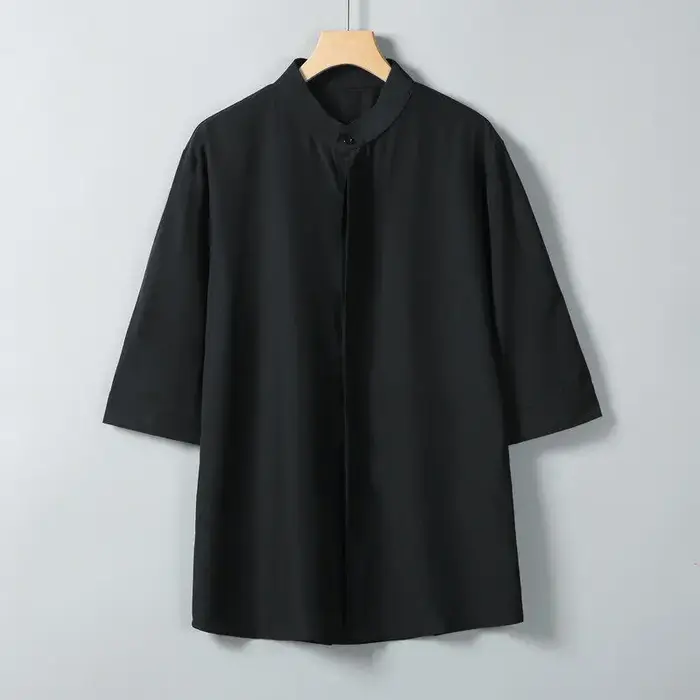 Chemise d'été à manches courtes et col Mandarin pour hommes