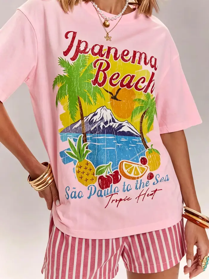 T-shirts pour femmes Ipanema Beach Coconut Trees Fruits Print