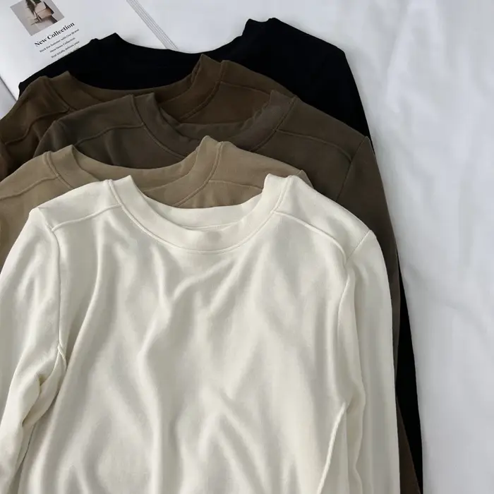 T-shirt à manches longues et col rond pour femme