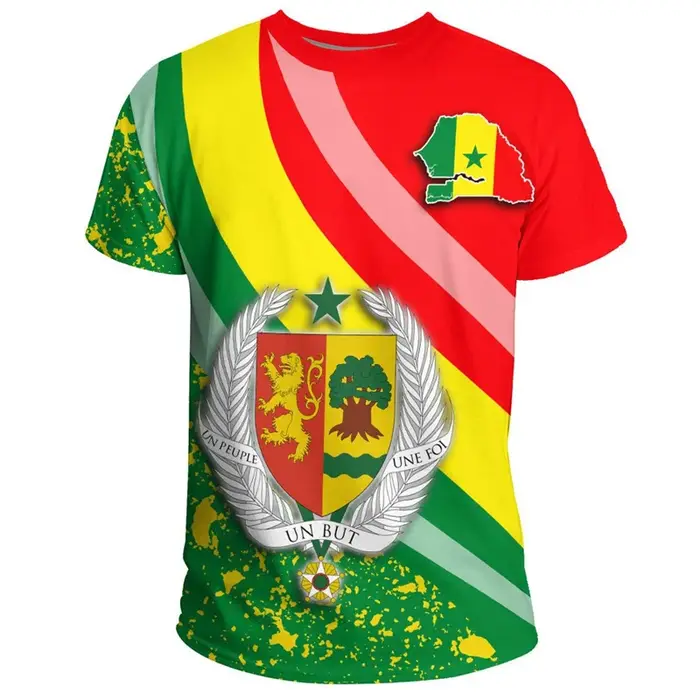T-shirt Sénégal africain pour hommes, T-shirt blason imprimé en 3D, t-shirts à col rond en Y, sports