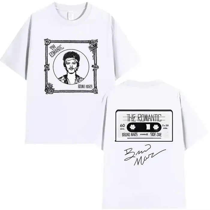 Bruno Mars The Romantic Tour 2026 T-shirt pour homme, décontracté, à la mode, en coton, à manches co