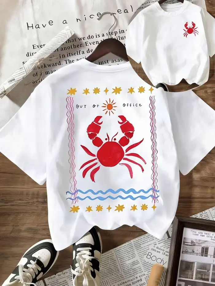 T-shirt graphique « Out of Office Crab », T-shirt décontracté à imprimé plage et océan pour l'été, h
