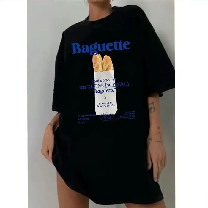 Nouveau rose pain imprimé graphique T-shirt femmes à manches courtes 100% coton surdimensionné