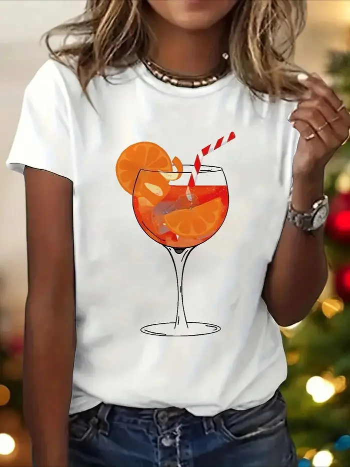 T-shirt à motifs orange pour femmes, style Harajuku, manches courtes, t-shirts graphiques décontract