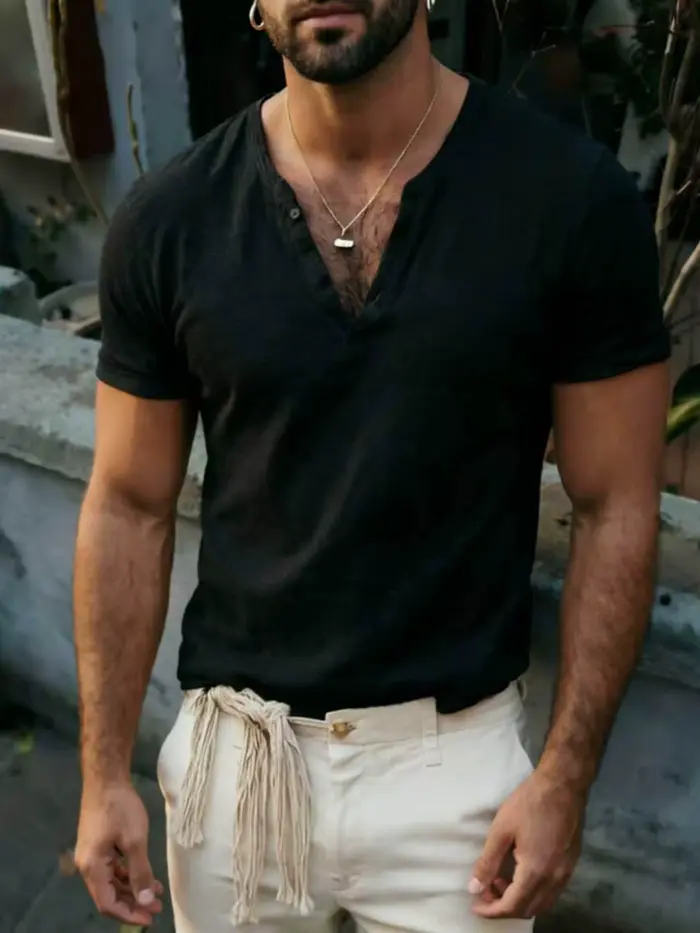 T-shirt à manches courtes en coton et lin pour homme