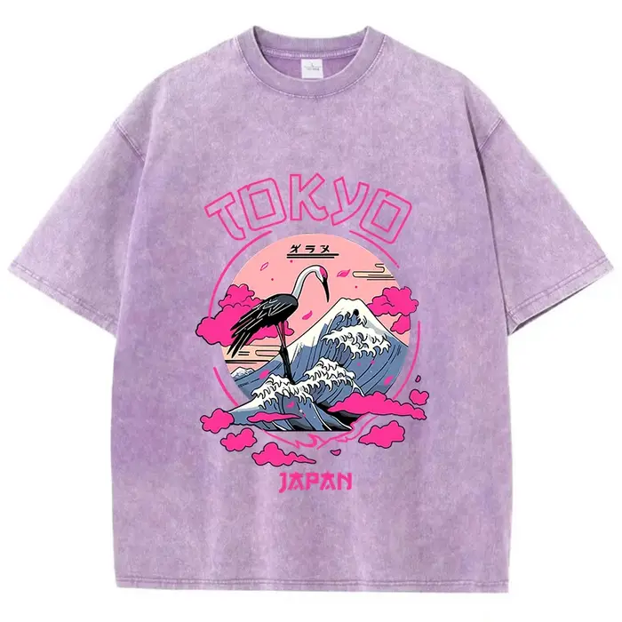 T-shirt manches courtes col rond femme, en coton, vintage, lavage à l'acide, imprimé TakHarajuku, à