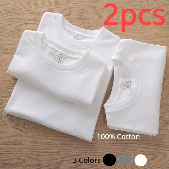 2 pièces 100% coton solide t-shirts hommes et femmes à manches courtes blanc