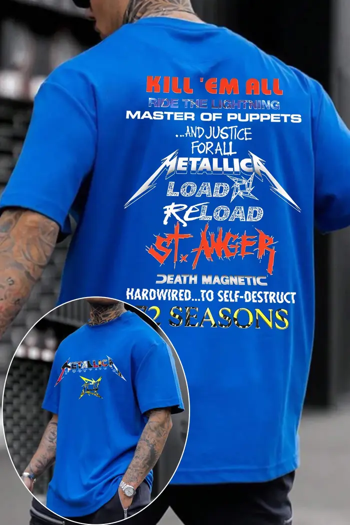 T-Shirt de groupe de rock Metallica bleu