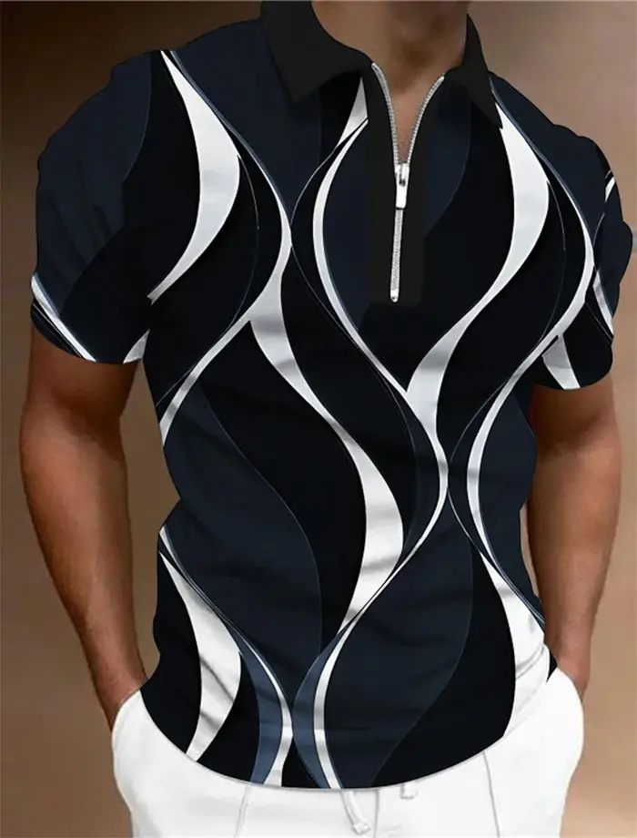 Polo à revers pour hommes, fermeture éclair, chemises de Golf, imprimés graphiques, géométrie, couve