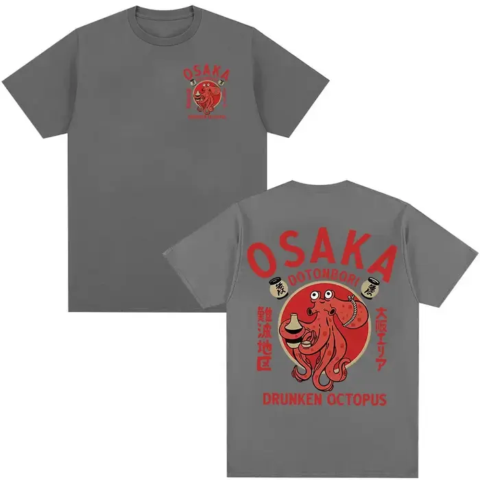 Japonais Osaka Dotonbori poulpe ivre amateur de nourriture t-shirts drôles hommes femmes rétro Harajuku surdimensionné coton T-Shirt Streetwear