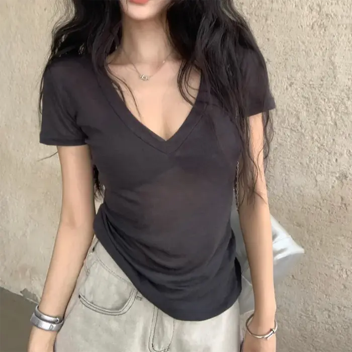 T-shirt à manches courtes transparent pour femme