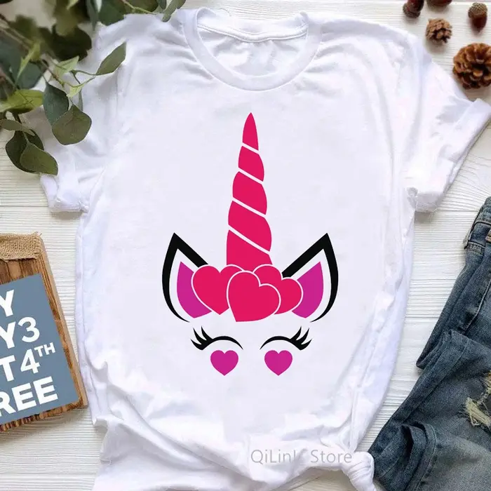 Belle licorne avec des fleurs imprimé T-Shirt Femme haut d'été