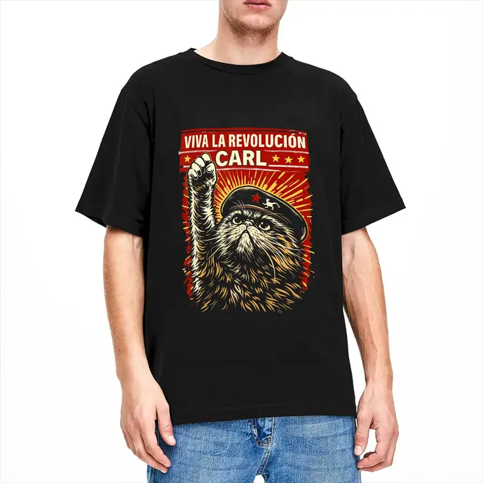 T-shirt Harajuku d'été Viva La Revolucion Cat Raised Fist
