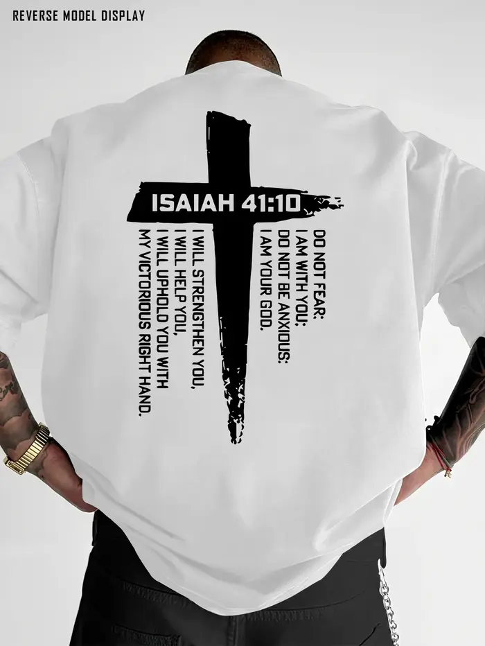 T-shirt graphique avec croix chrétienne et verset biblique pour hommes, respirant, 100% coton, parfa