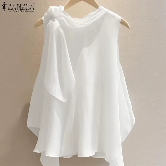 ZANZEA femmes T-Shirts été hauts 2025 solide sans manches T-Shirts mode tunique asymétrique décontra