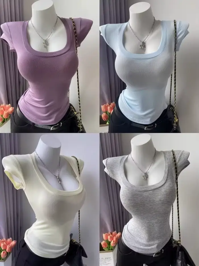 T-shirt moulant fin à col en U en modal pour femme SYsYouthfully
