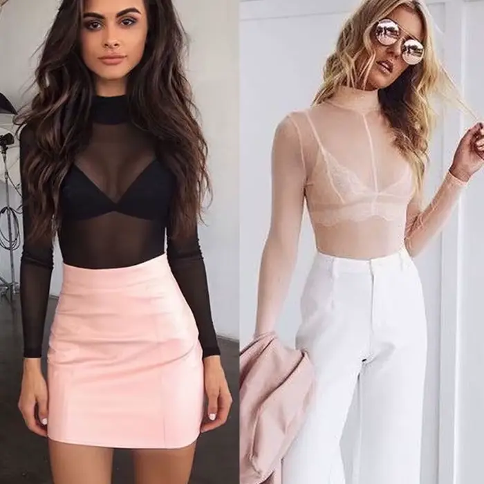 T-shirt transparent à manches longues pour femmes