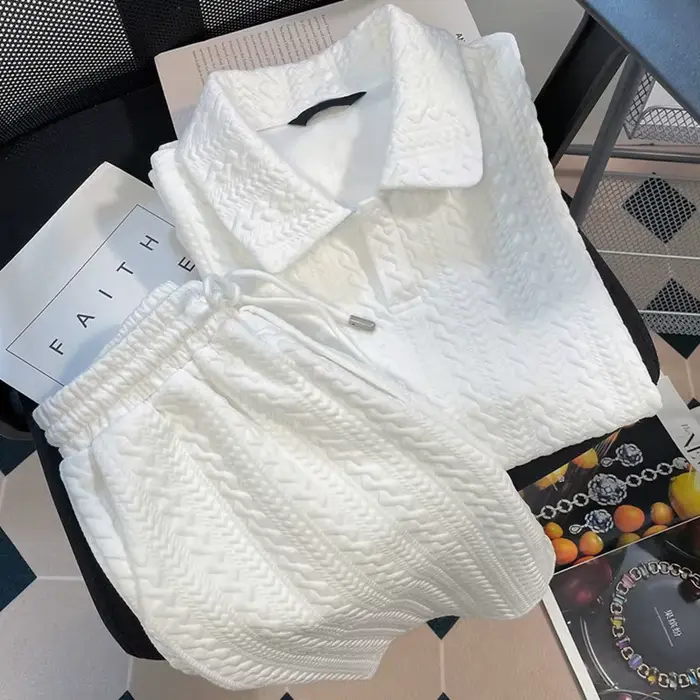 Ensemble 2 pièces polo texturé pour femme