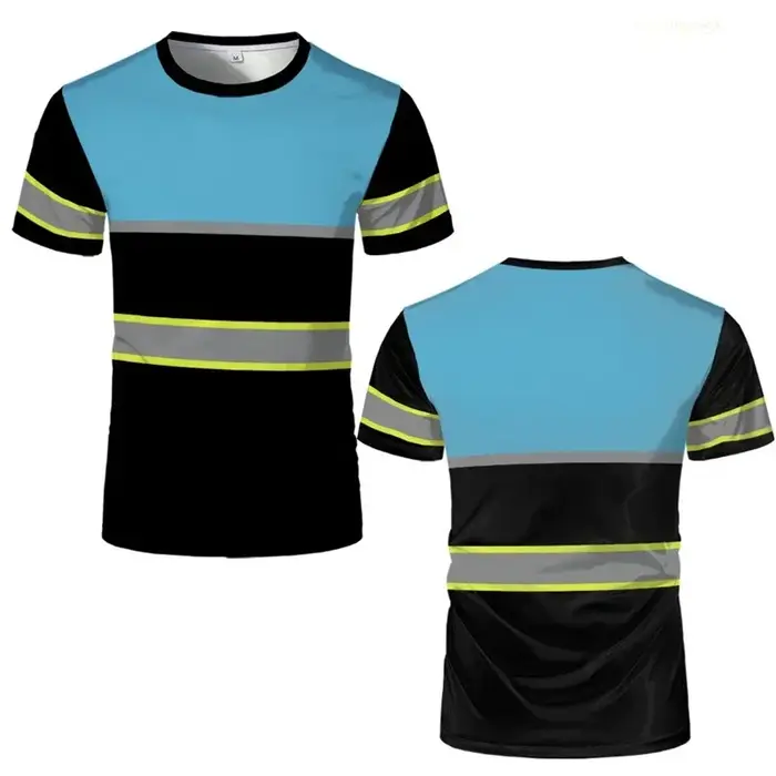 T-shirt de travail rayé simple et décontracté à manches courtes