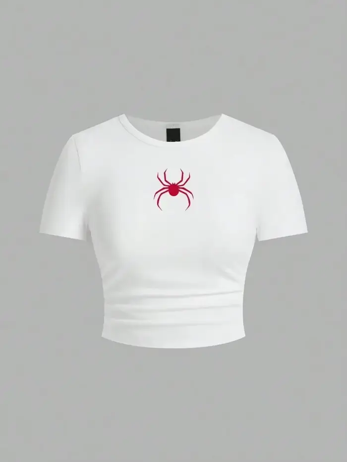 Haut court imprimé araignée rouge Simple, T-Shirt ajusté pour femmes, mode de rue, confortable, doux
