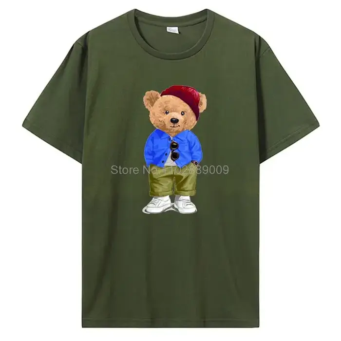T-shirt ours en peluche jouant au badminton pour hommes, chemise Kawaii, streetwear en coton, vêteme